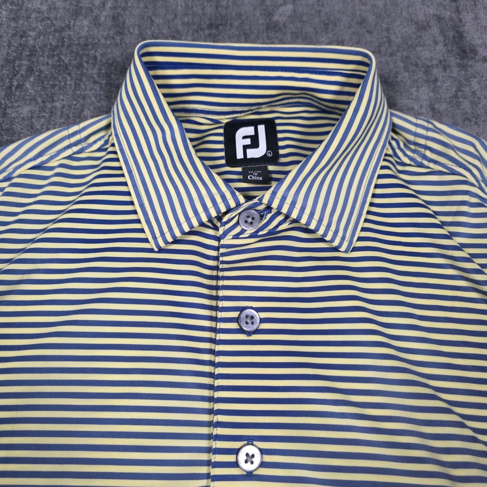 FootJoy Polo Shirt Mens Large Yellow Blue Striped Short Sleeve Golf Top L